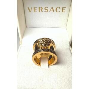 Versace Medusa Head Gold Tone Wide Band Ring, size 12
